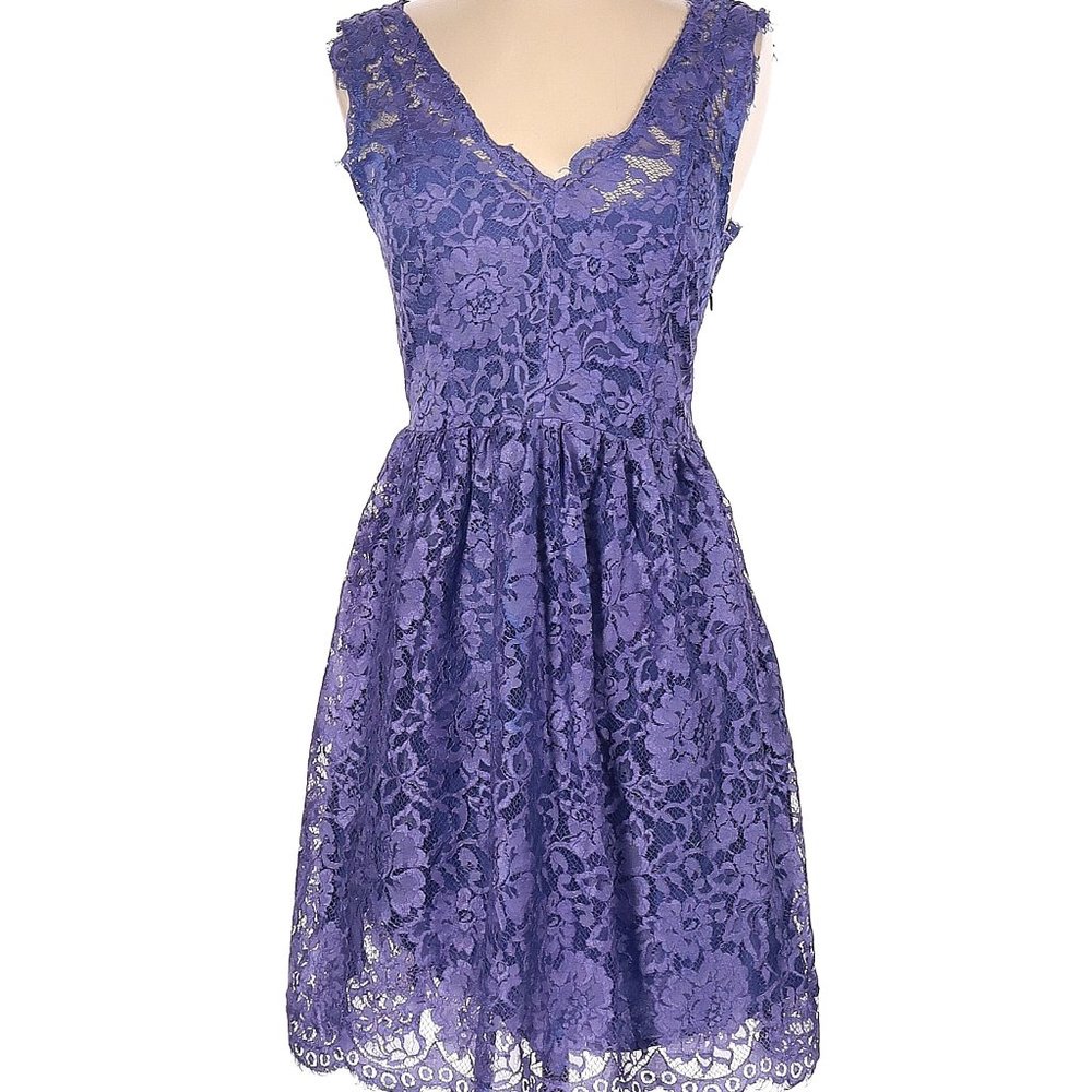 Madison Marcus Boho Lace Silk Sleeveless Fit & Flare Dress Blue Purple Sz S